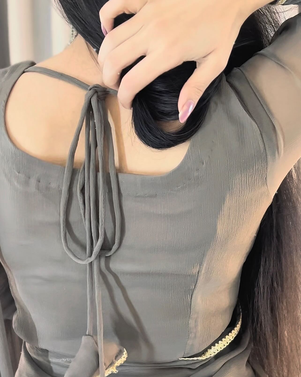 Lace Work Chiffon Saree Stitched