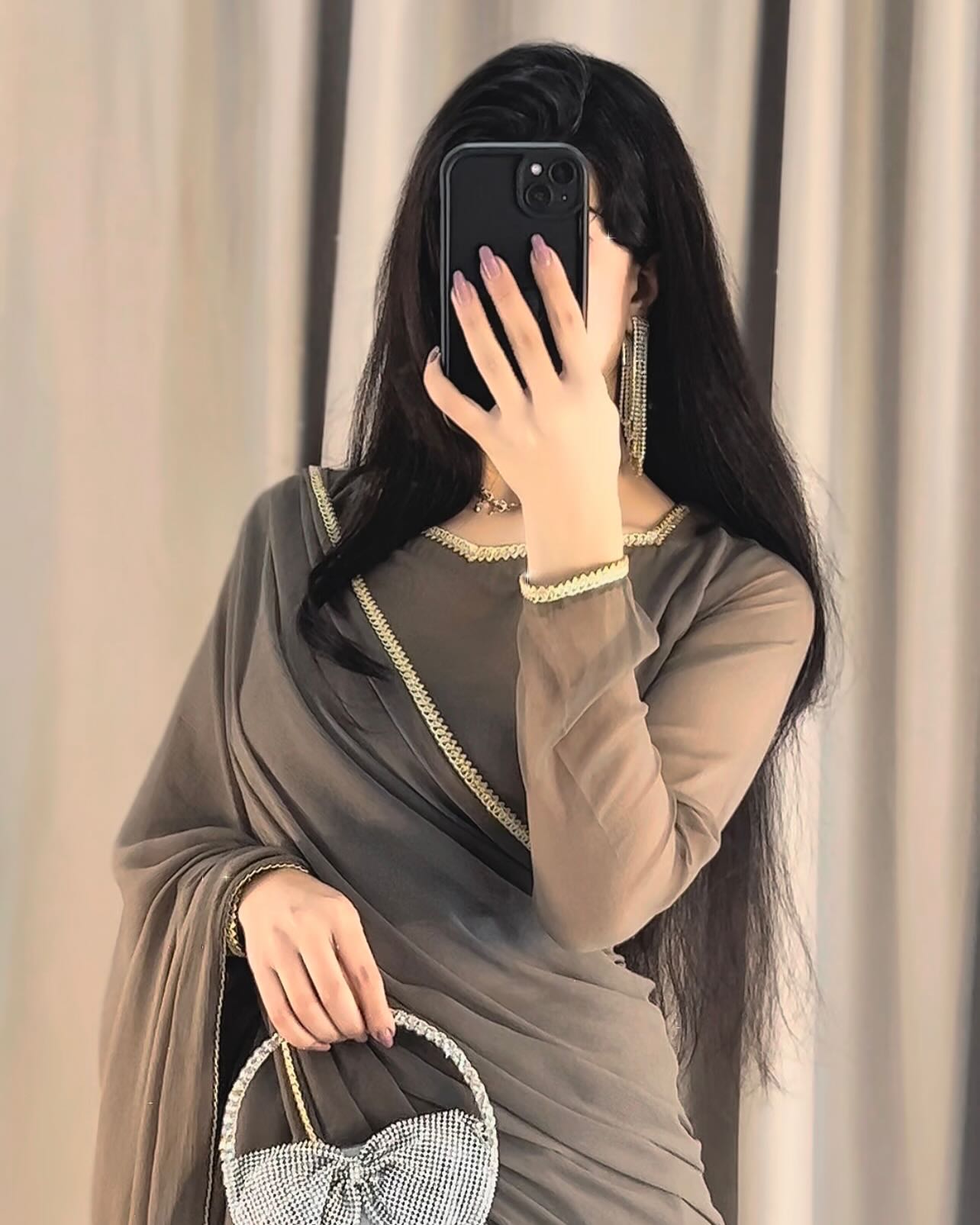 Lace Work Chiffon Saree Stitched