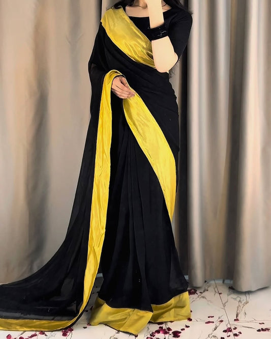 Afsana Black Gold Chiffon Saree (Stitched)