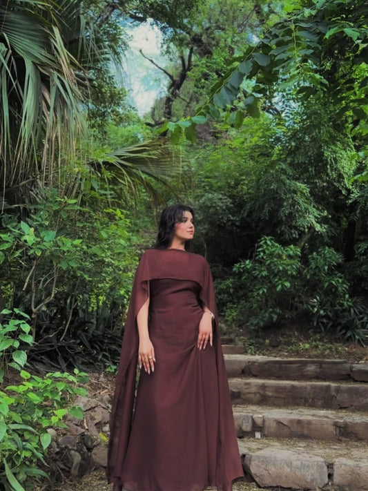 Raqs e Chiffon Set Brown-