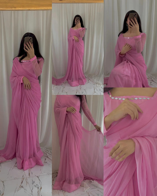 Shama-e-Husn Chiffon Saree Stitched