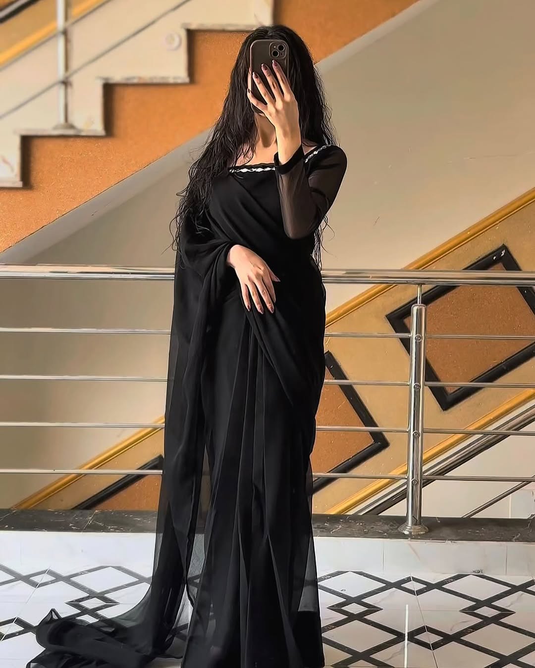 Shama-e-Husn Chiffon Saree Black