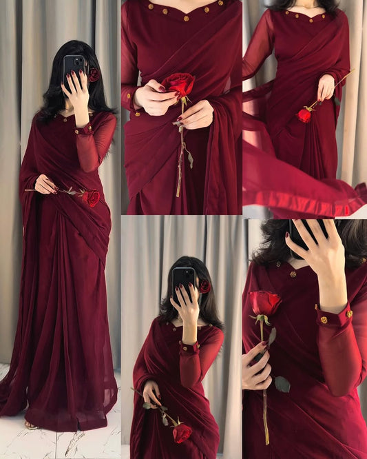 Gulbahar Chiffon Saree Stitched