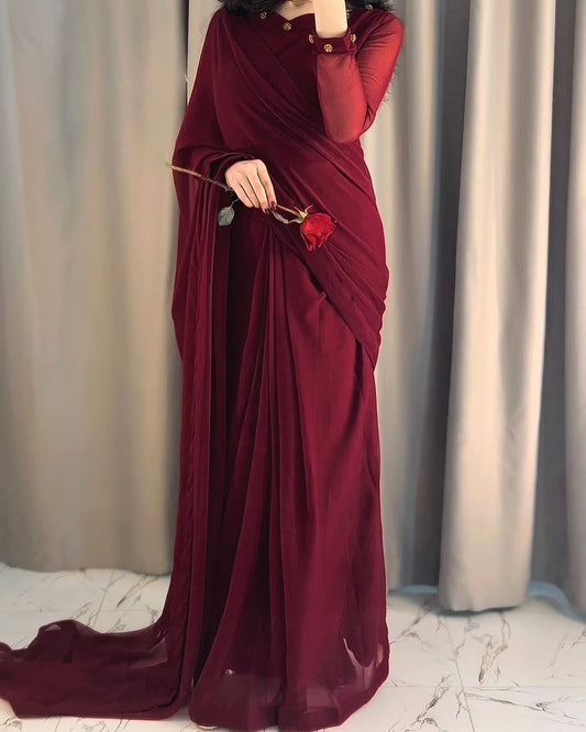 Gulbahar Chiffon Saree Stitched