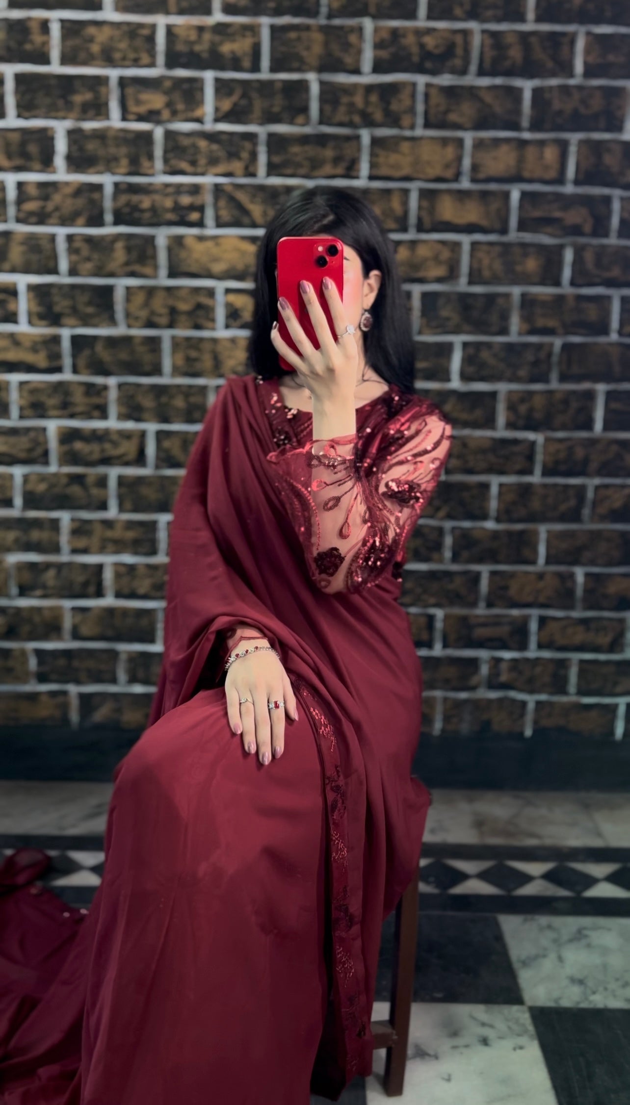 Elegant Embroided Chiffon Pallu Saree