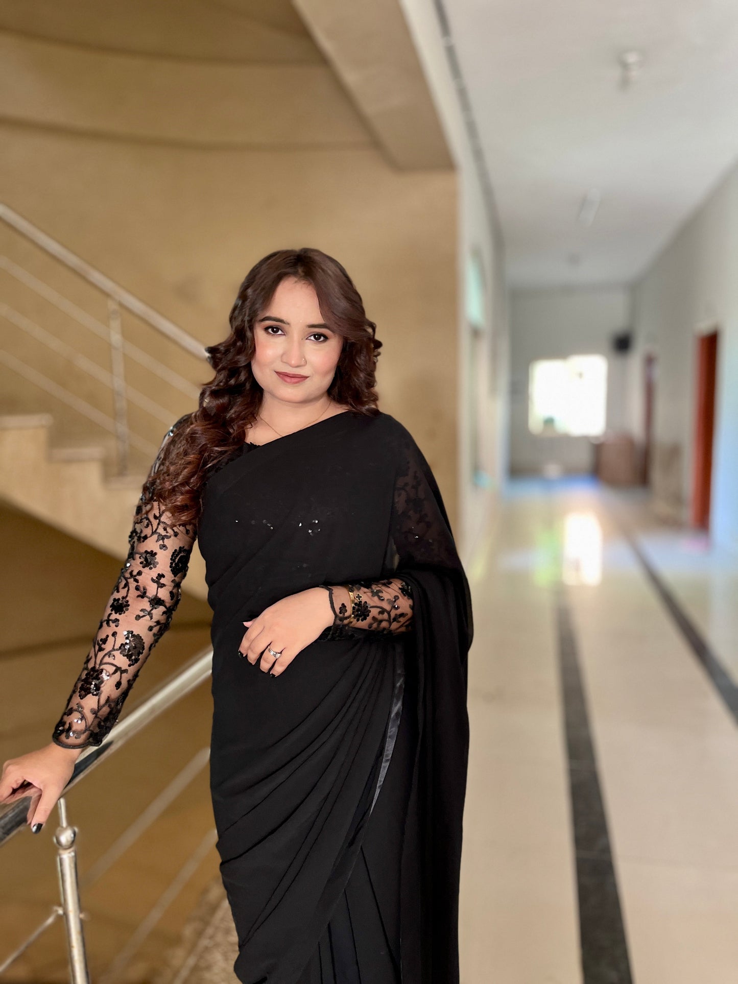 Elegant Embroided Chiffon Pallu Saree