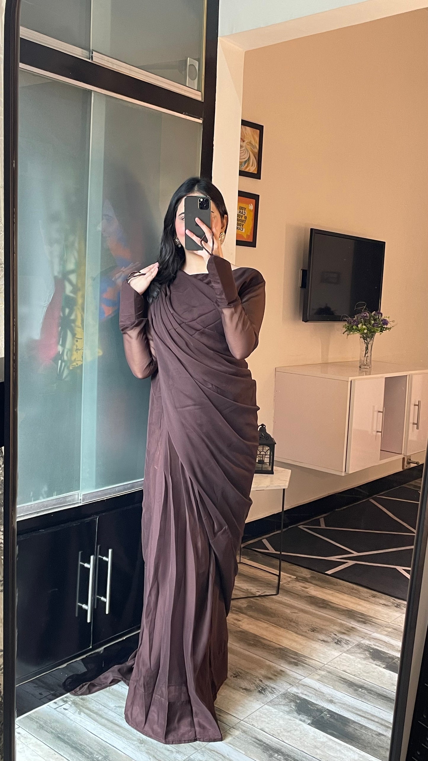 Noor e Chiffon Saree Brown