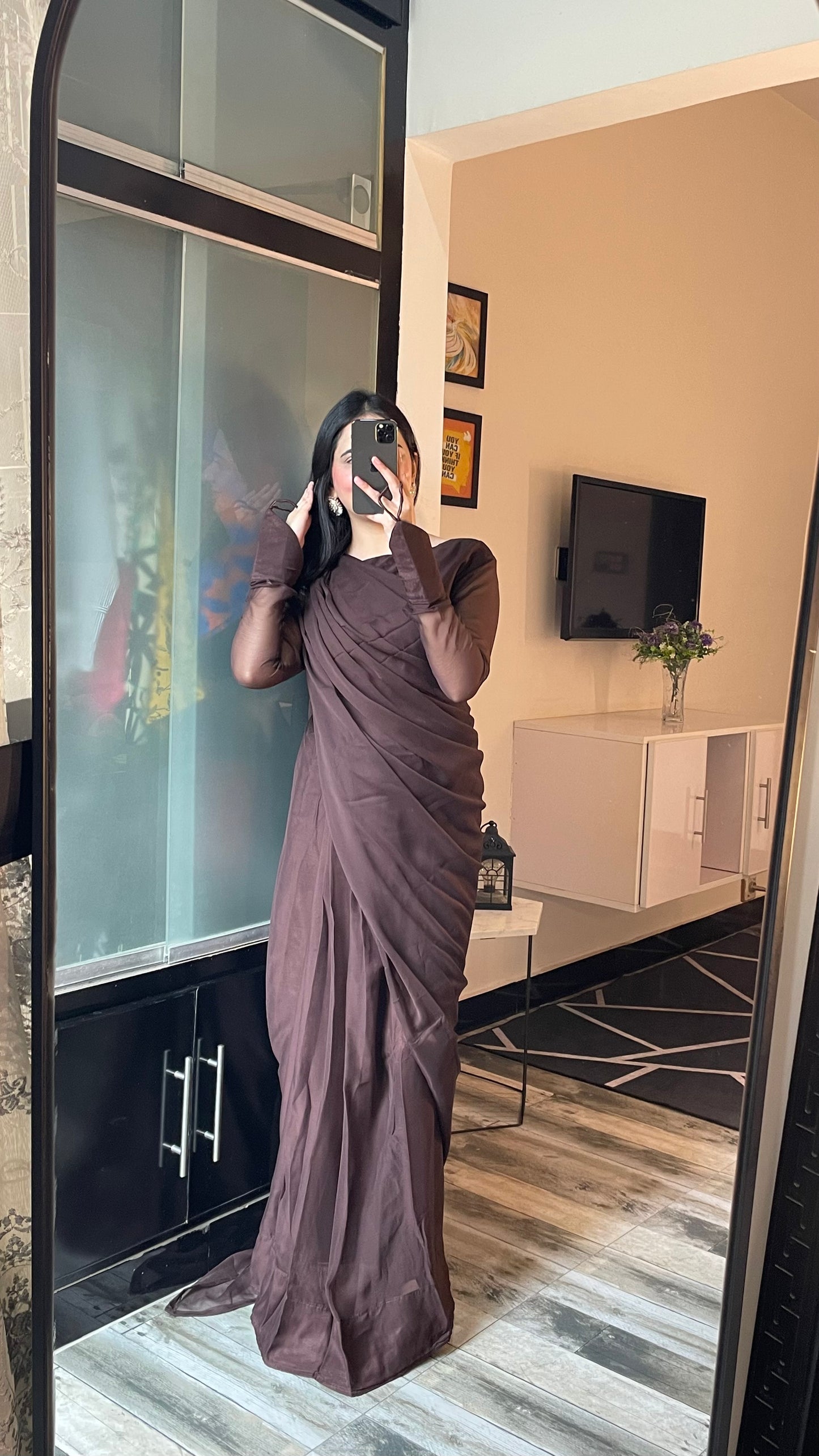 Noor e Chiffon Saree Brown