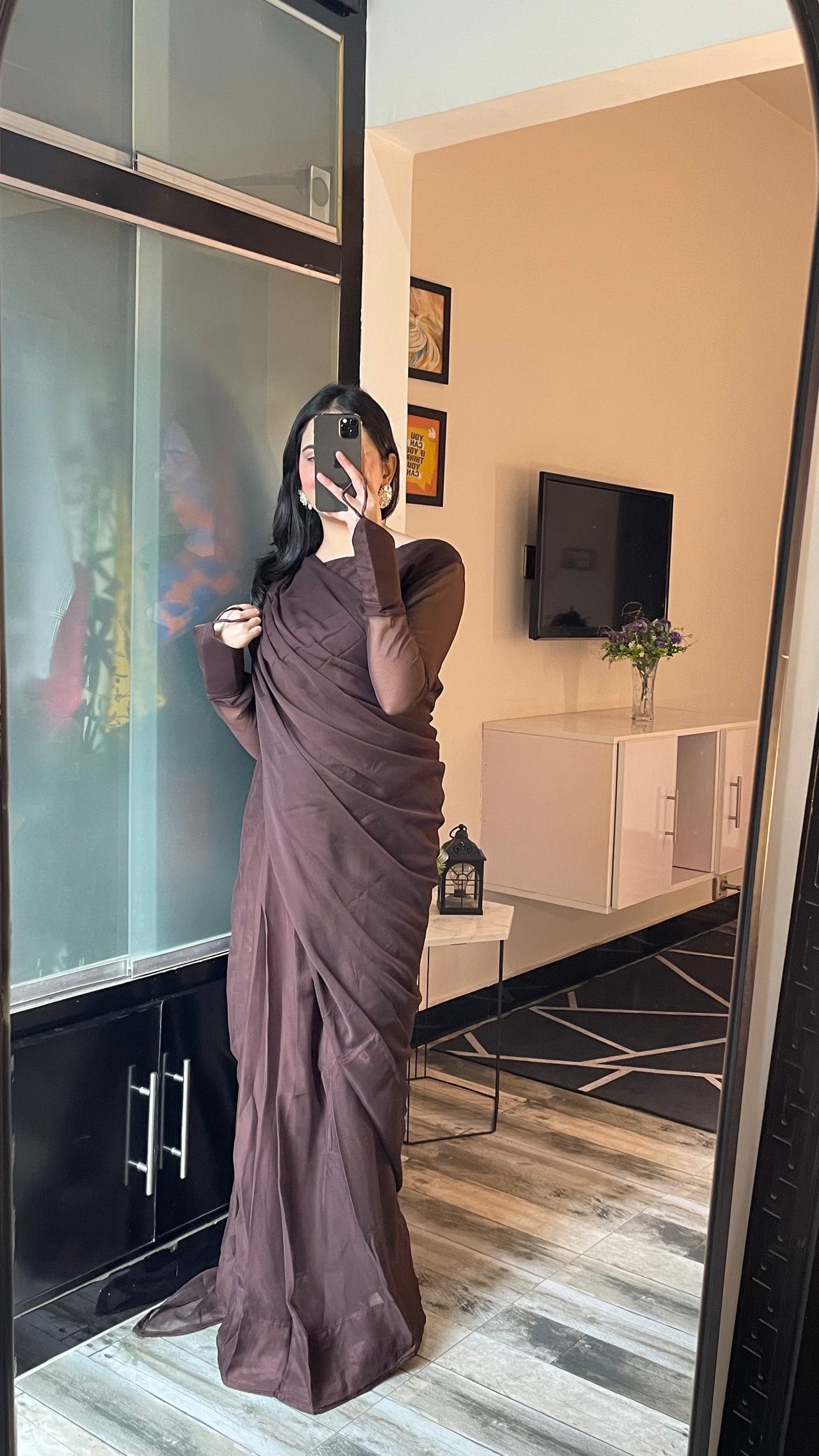 Noor e Chiffon Saree Brown