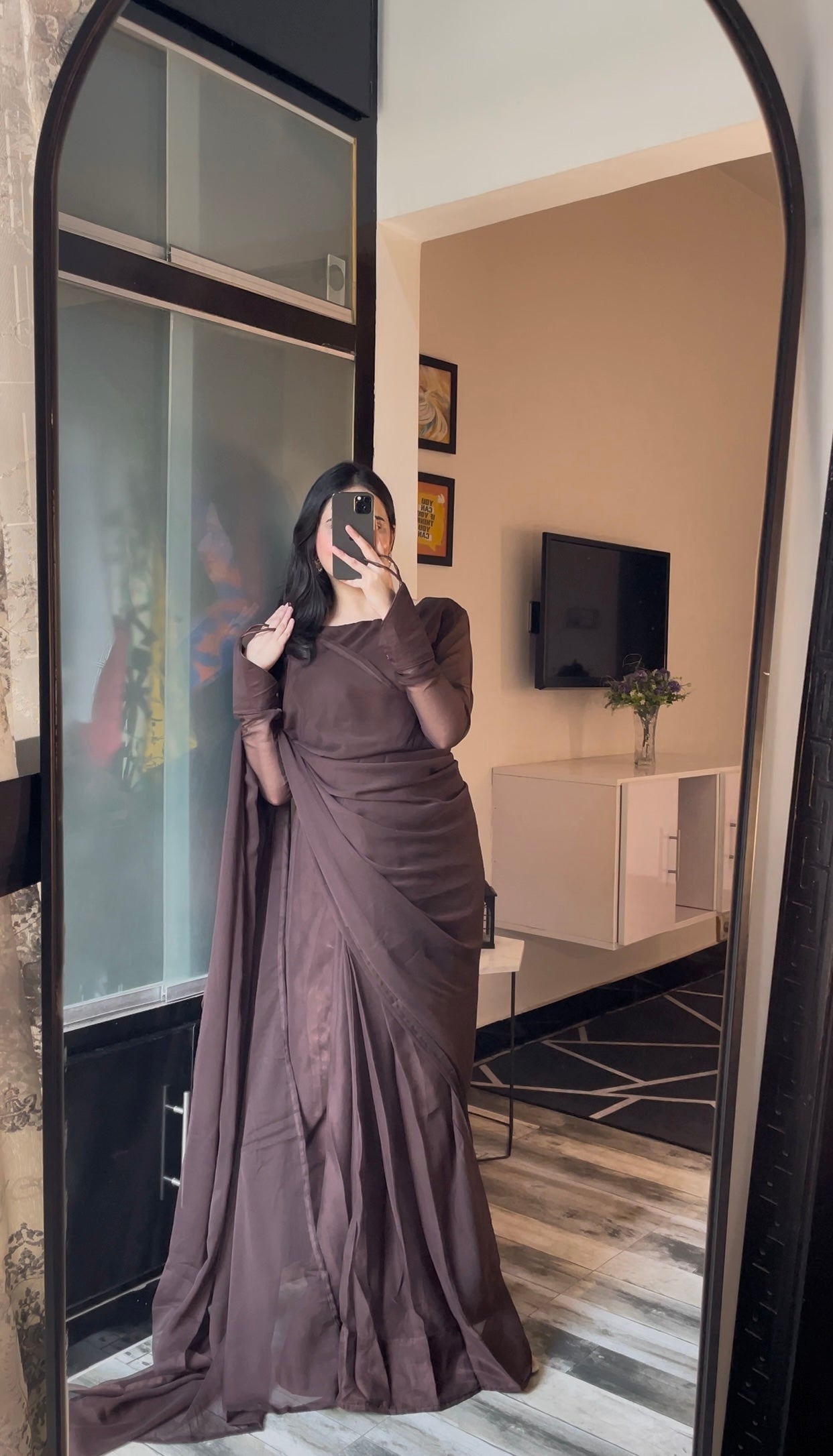 Noor e Chiffon Saree Brown