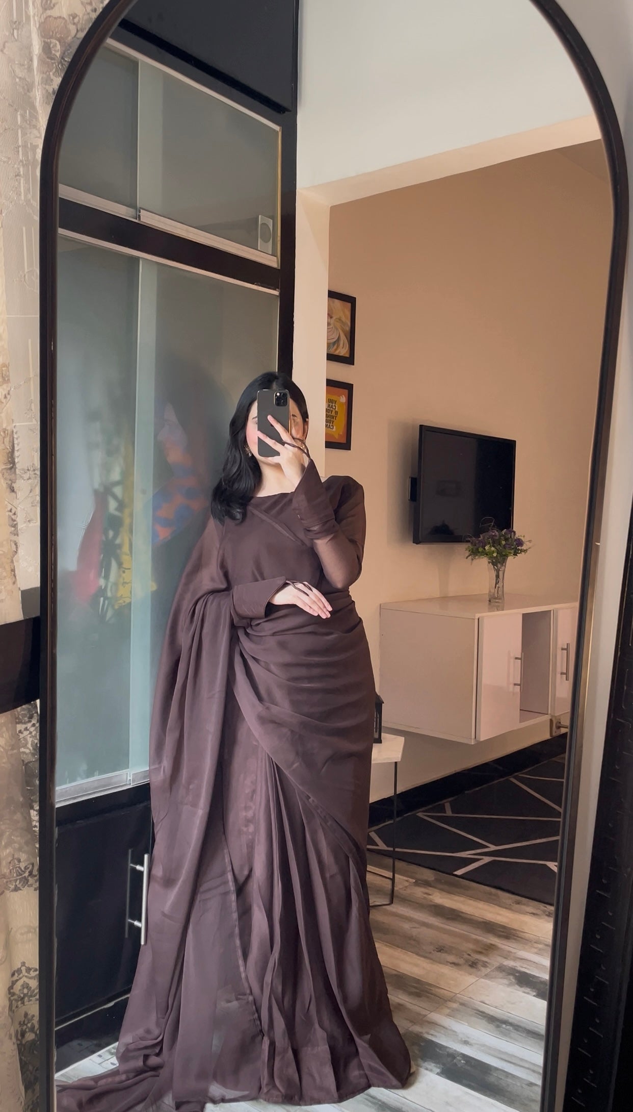 Noor e Chiffon Saree Brown