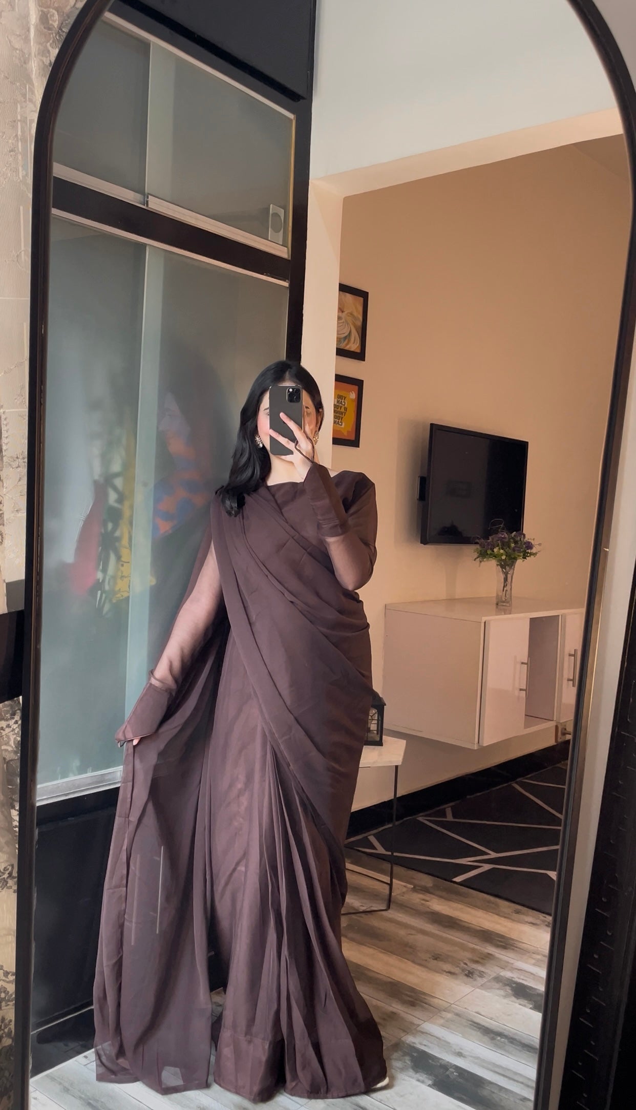 Noor e Chiffon Saree Brown