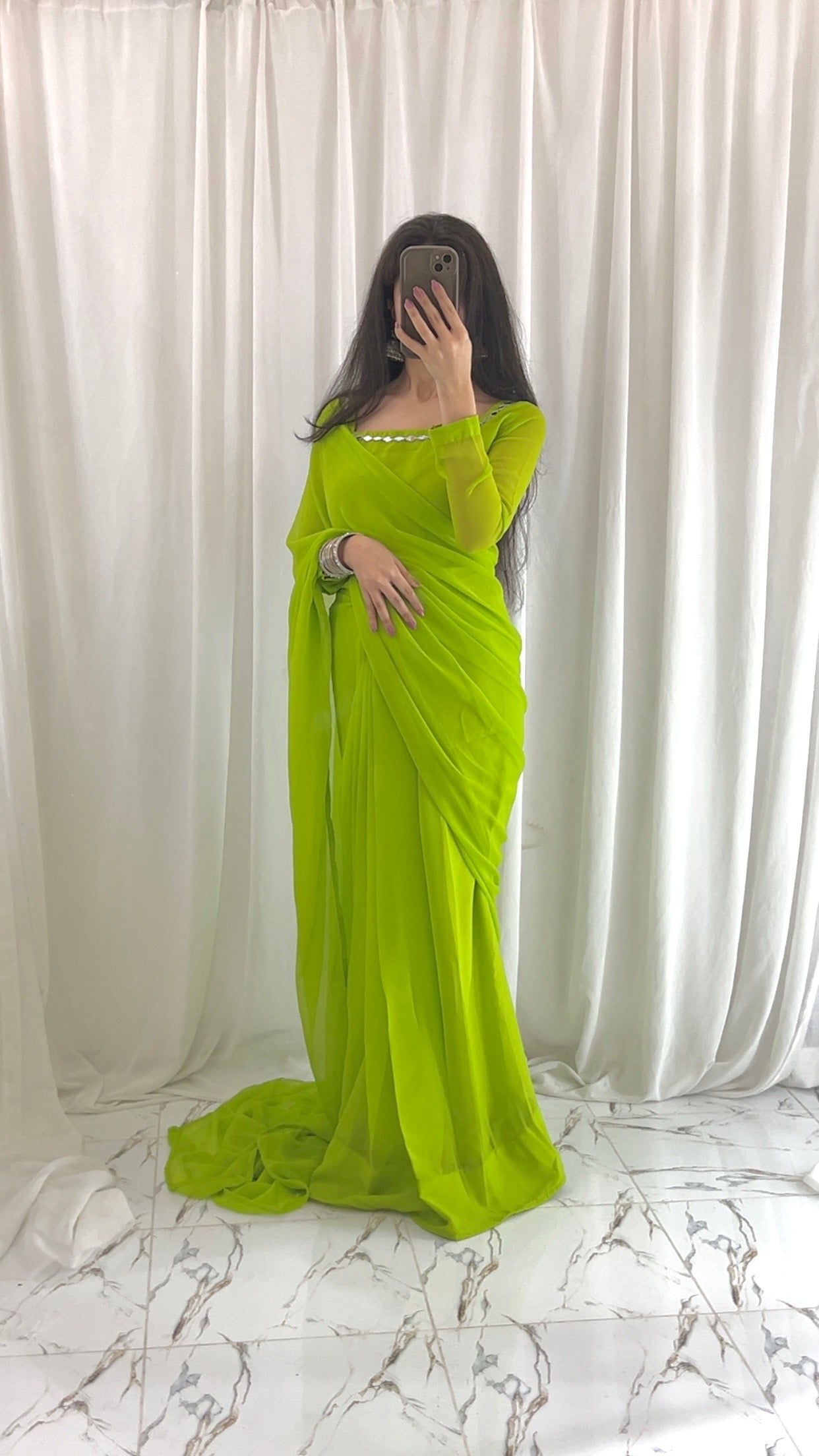 Shama-e-Husn Chiffon Saree Parrot Green