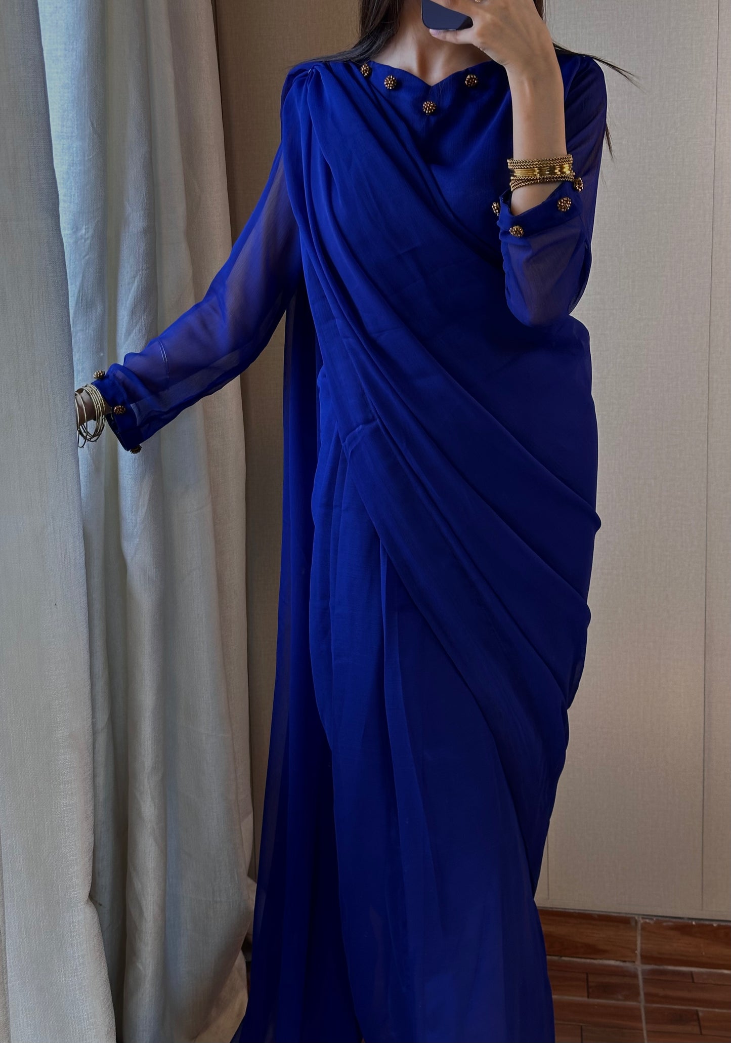 Gulbahar Chiffon Saree - Royal Blue