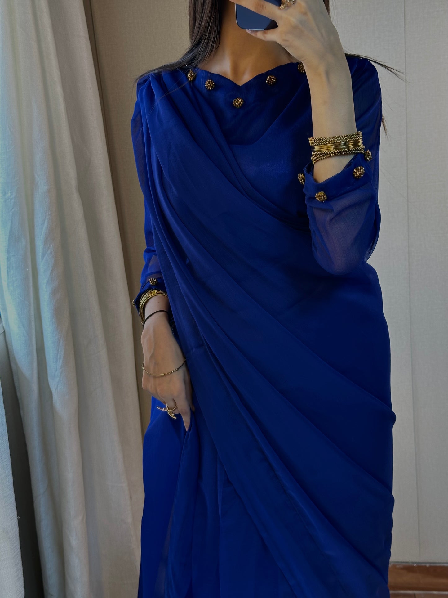 Gulbahar Chiffon Saree - Royal Blue