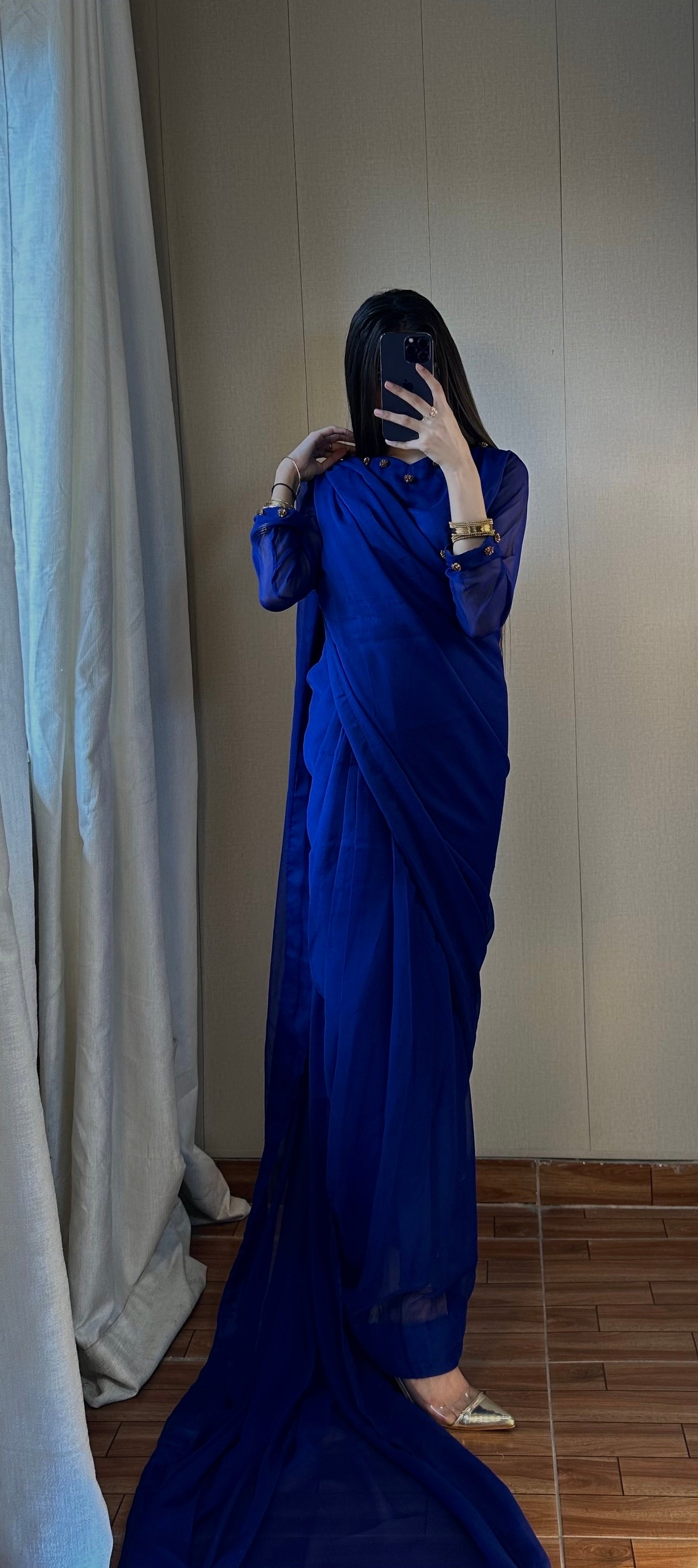 Gulbahar Chiffon Saree - Royal Blue