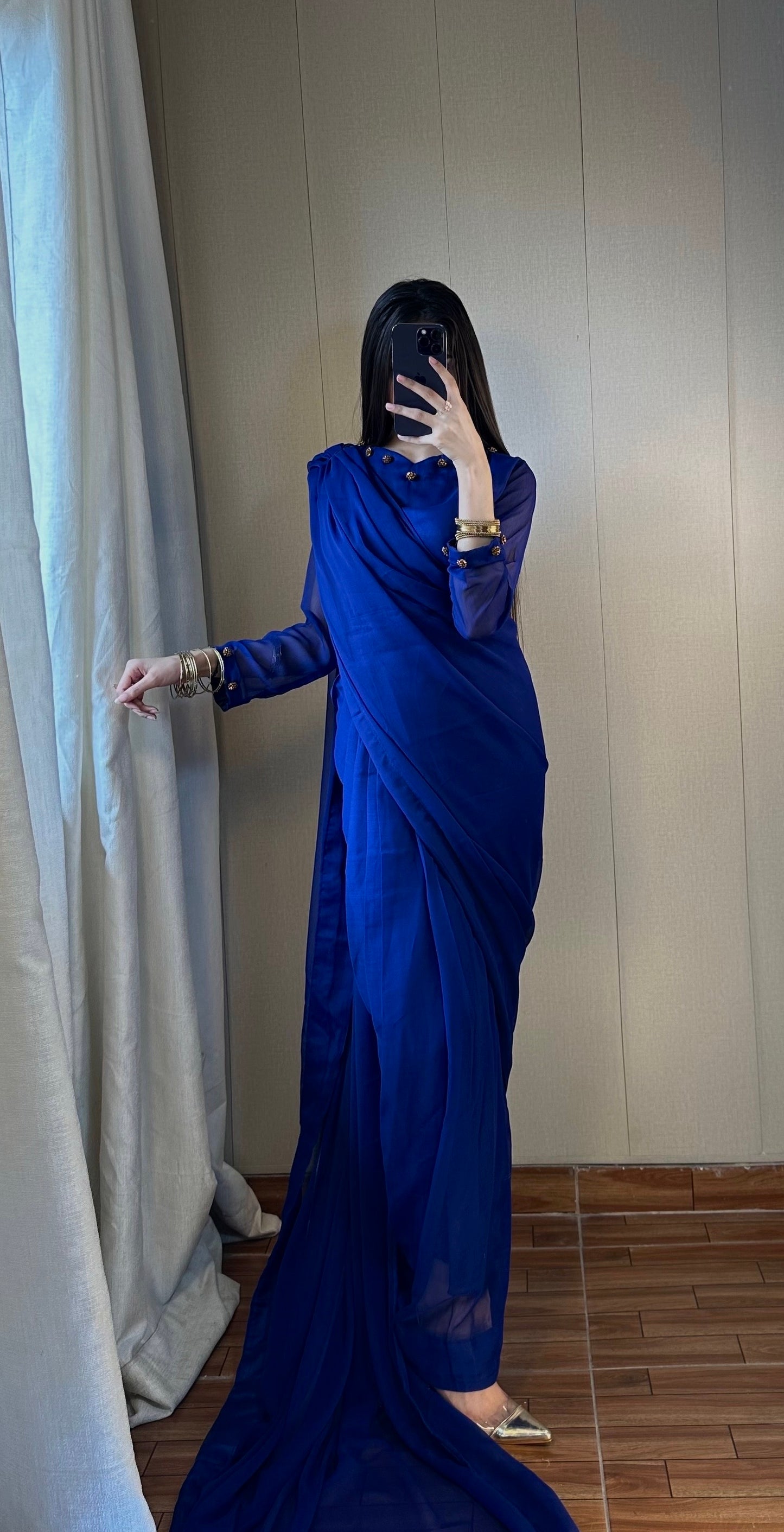 Gulbahar Chiffon Saree - Royal Blue