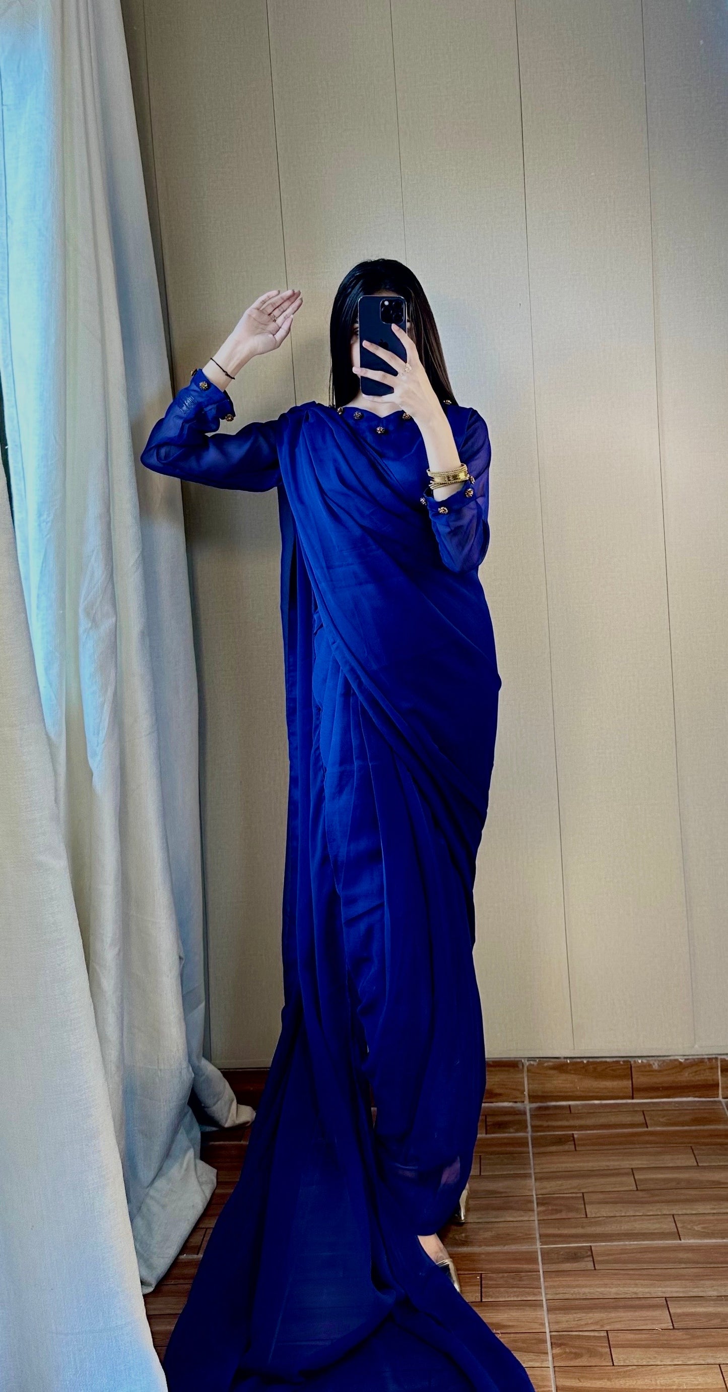 Gulbahar Chiffon Saree - Royal Blue