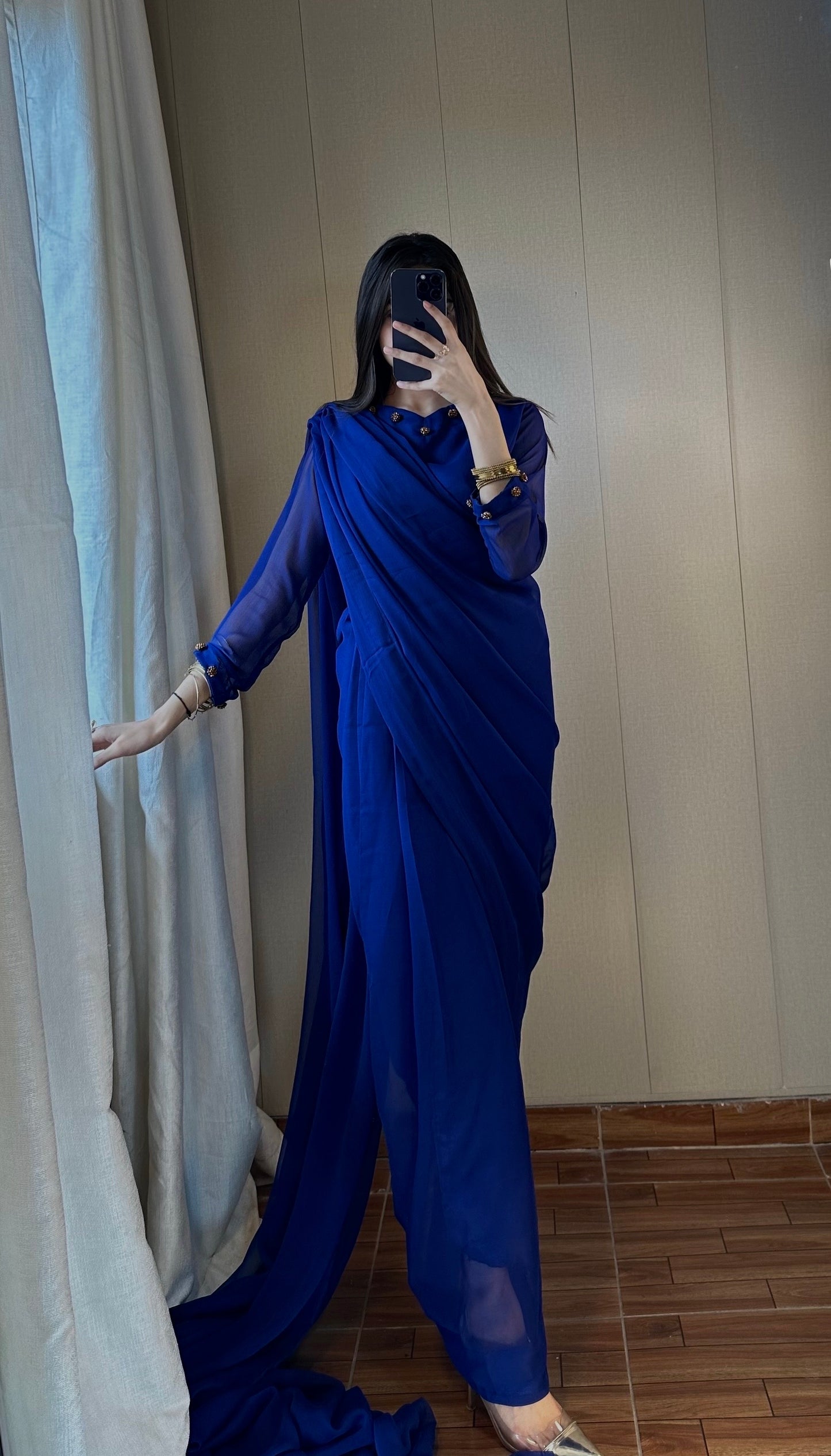 Gulbahar Chiffon Saree - Royal Blue