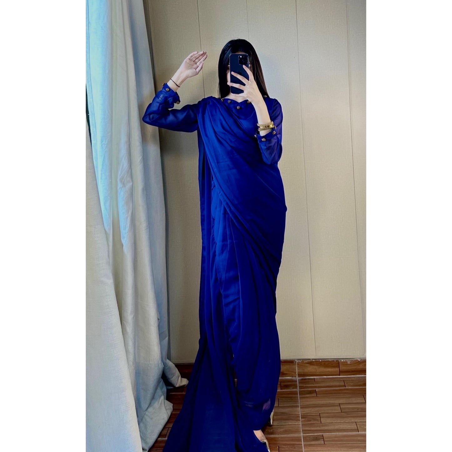 Gulbahar Chiffon Saree - Royal Blue