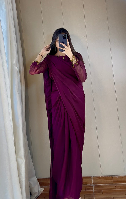 Gulbahar Chiffon Saree Stitched