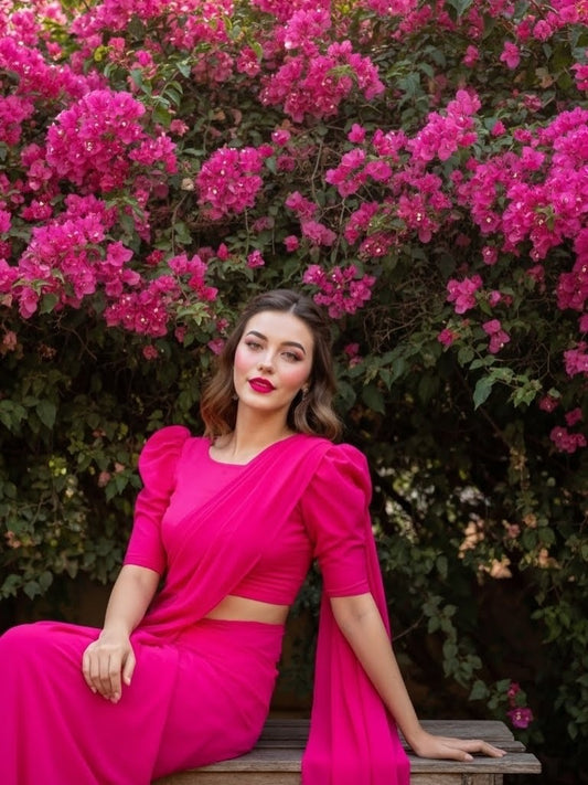 Barbiecore Hot Pink Saree (Stitched)