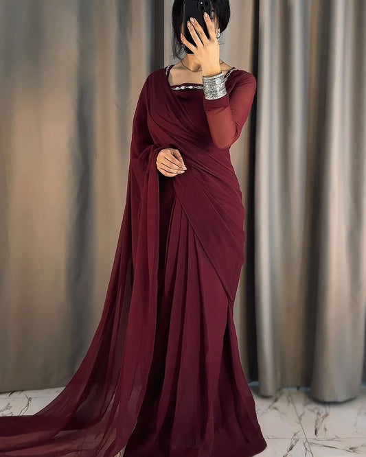 Shama-e-Husn Chiffon Saree (Stitched)