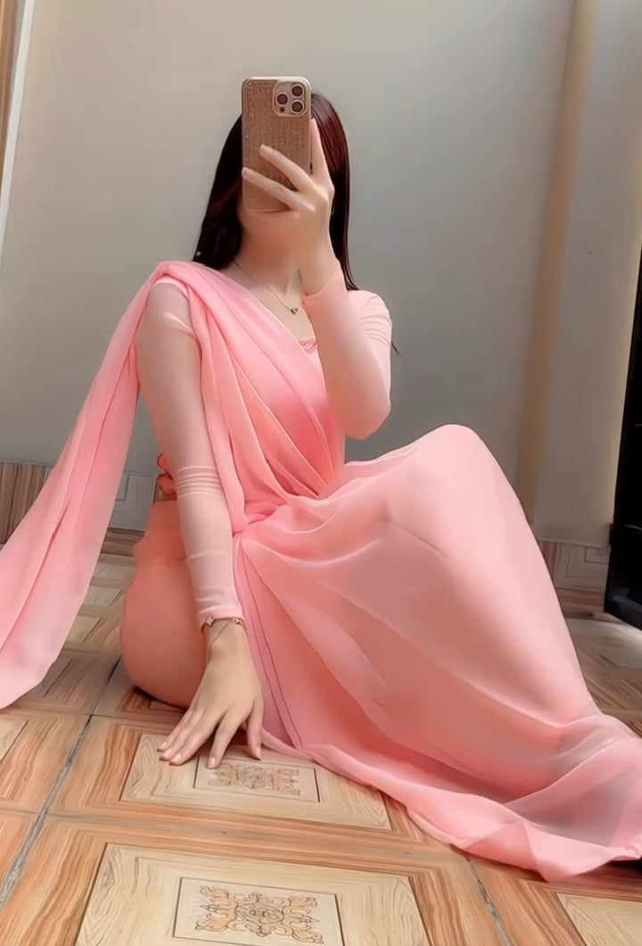 Shama-e-Husn Chiffon Saree Pink Peach