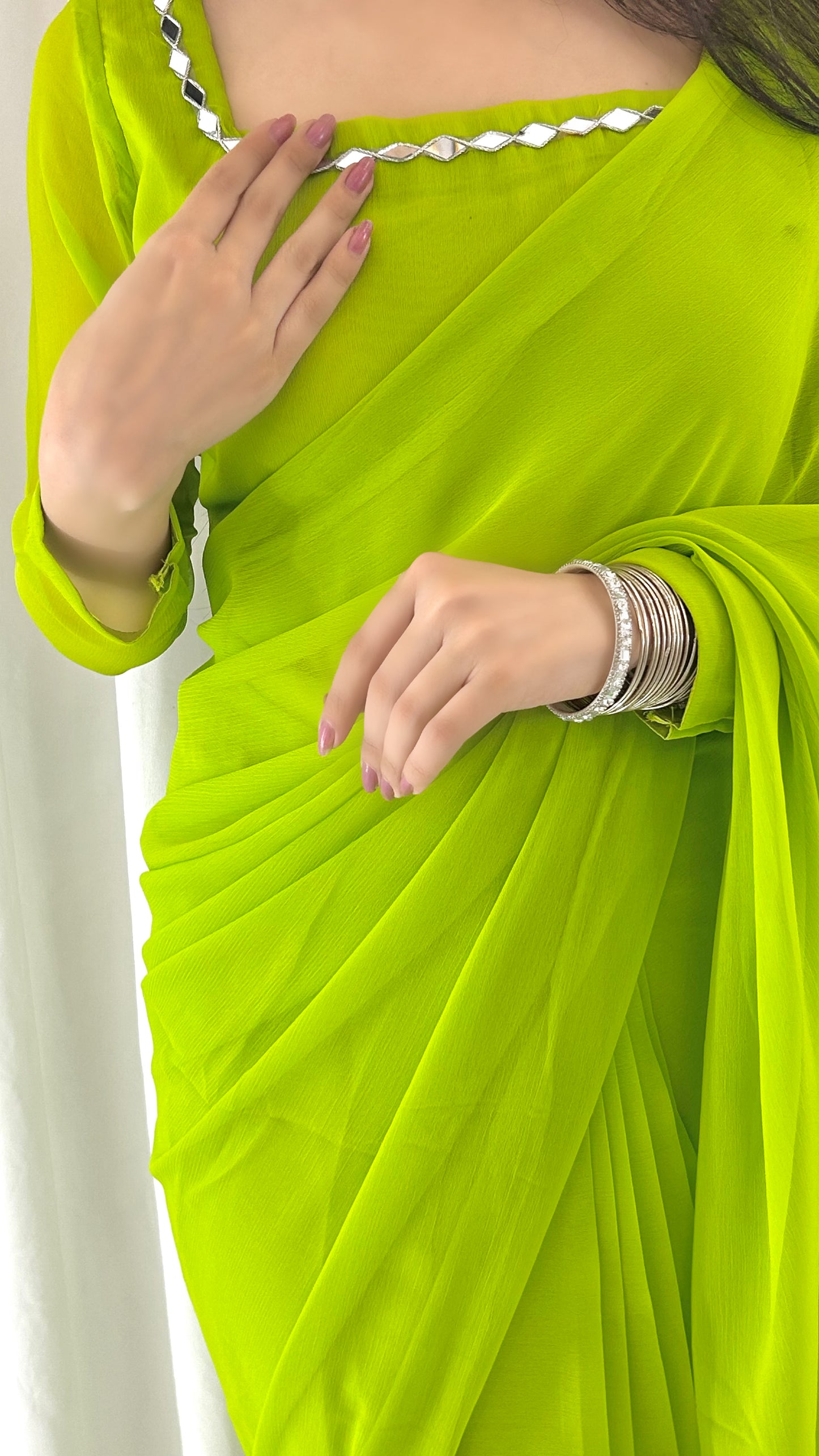 Shama-e-Husn Chiffon Saree Parrot Green