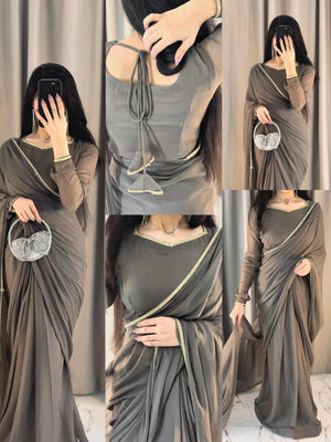 Lace Work Chiffon Saree Stitched