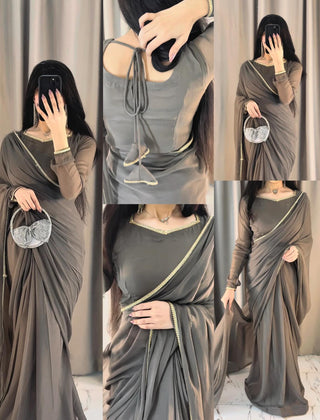 Lace Work Chiffon Saree Stitched