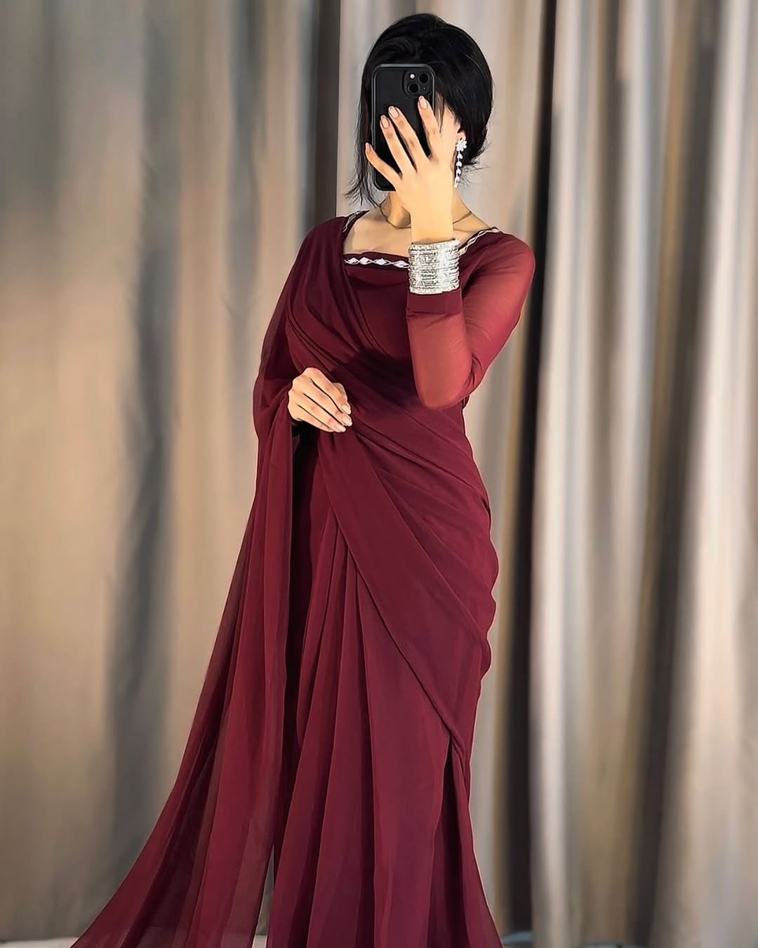 Shama-e-Husn Chiffon Saree (Stitched)