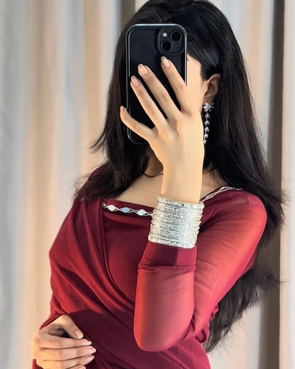 Shama-e-Husn Chiffon Saree (Stitched)