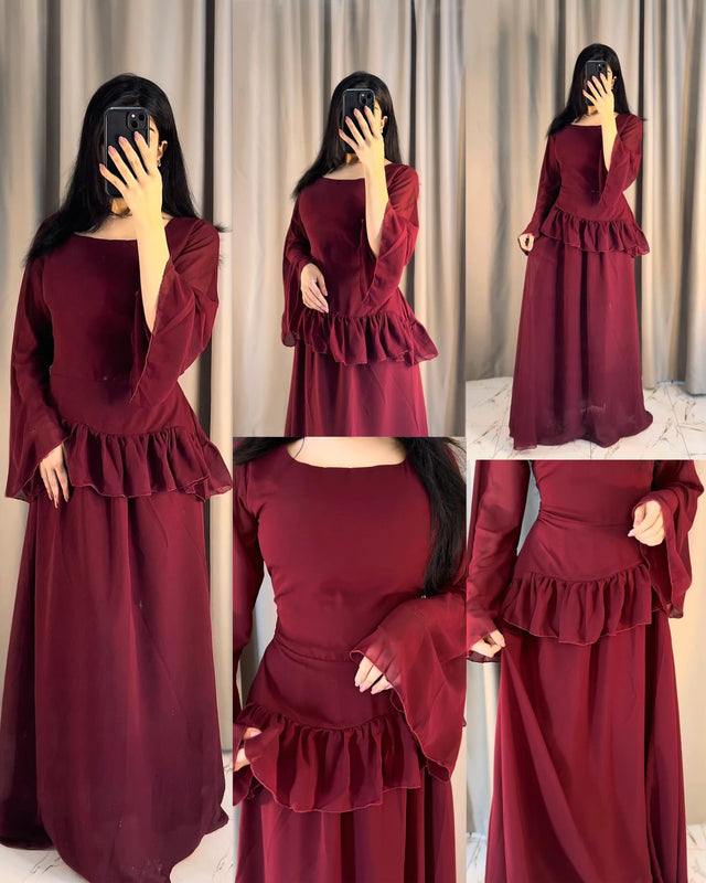 Elanza Luxe – Plain Chiffon Heavy Flair Outfit Stitched