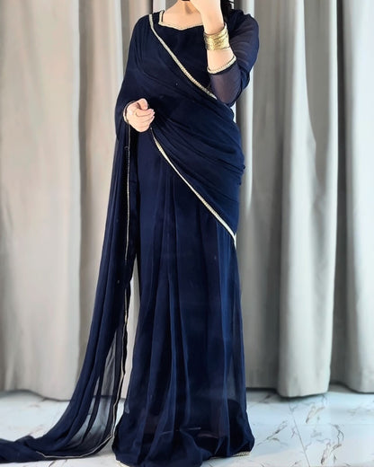 Lace Work Chiffon Saree Stitched