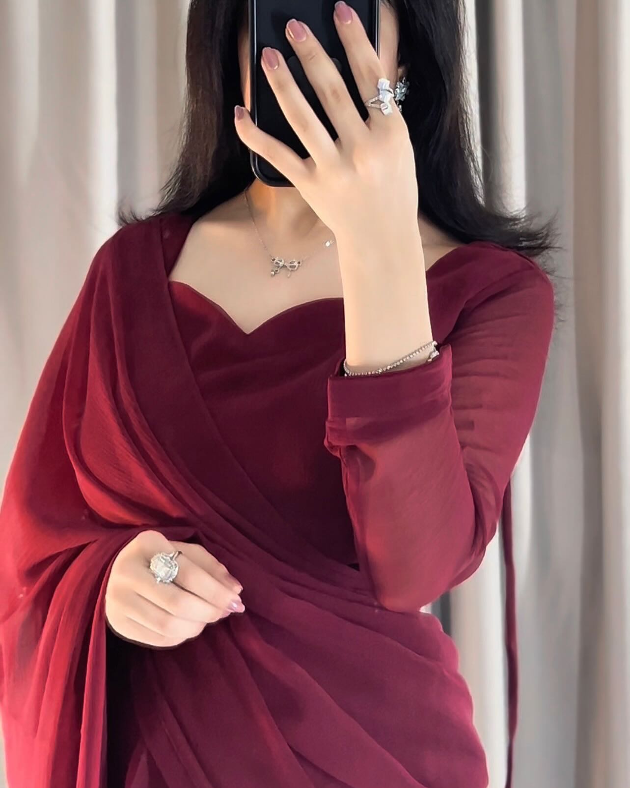 Plain Heart Shaped Neck Grace Signature Chiffon Saree (Stitched)