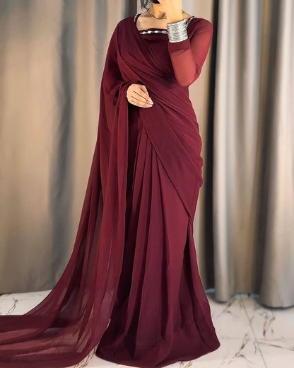 Shama-e-Husn Chiffon Saree Stitched