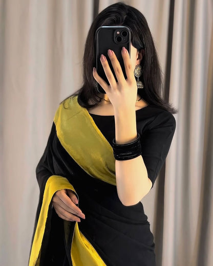 Afsana Black Gold Chiffon Saree (Stitched)