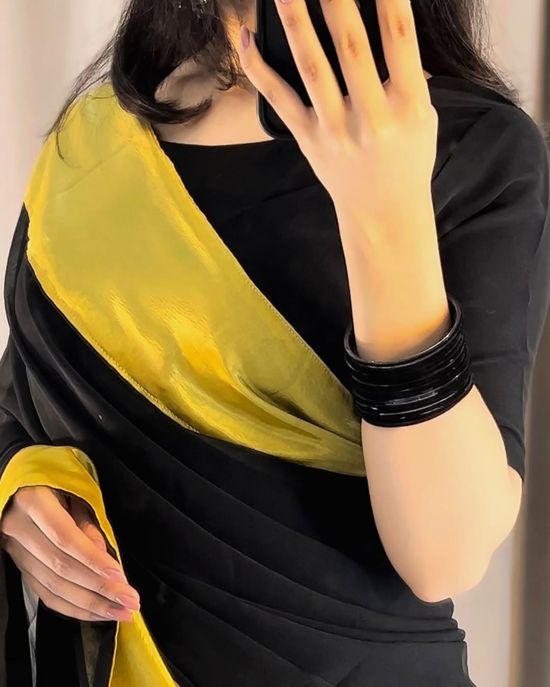 Afsana Black Gold Chiffon Saree (Stitched)