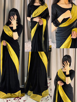 Afsana Black Gold Chiffon Saree (Stitched)