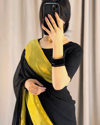 Afsana Black Gold Chiffon Saree (Stitched)