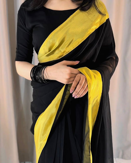 Afsana Black Gold Chiffon Saree (Stitched)