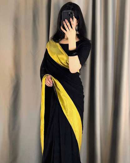 Afsana Black Gold Chiffon Saree (Stitched)