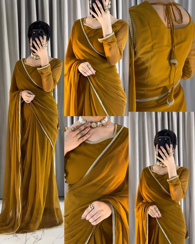 Lace Work Chiffon Saree Stitched