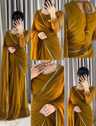 Lace Work Chiffon Saree Stitched