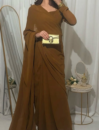 Camel Brown Classic Saree Stitched