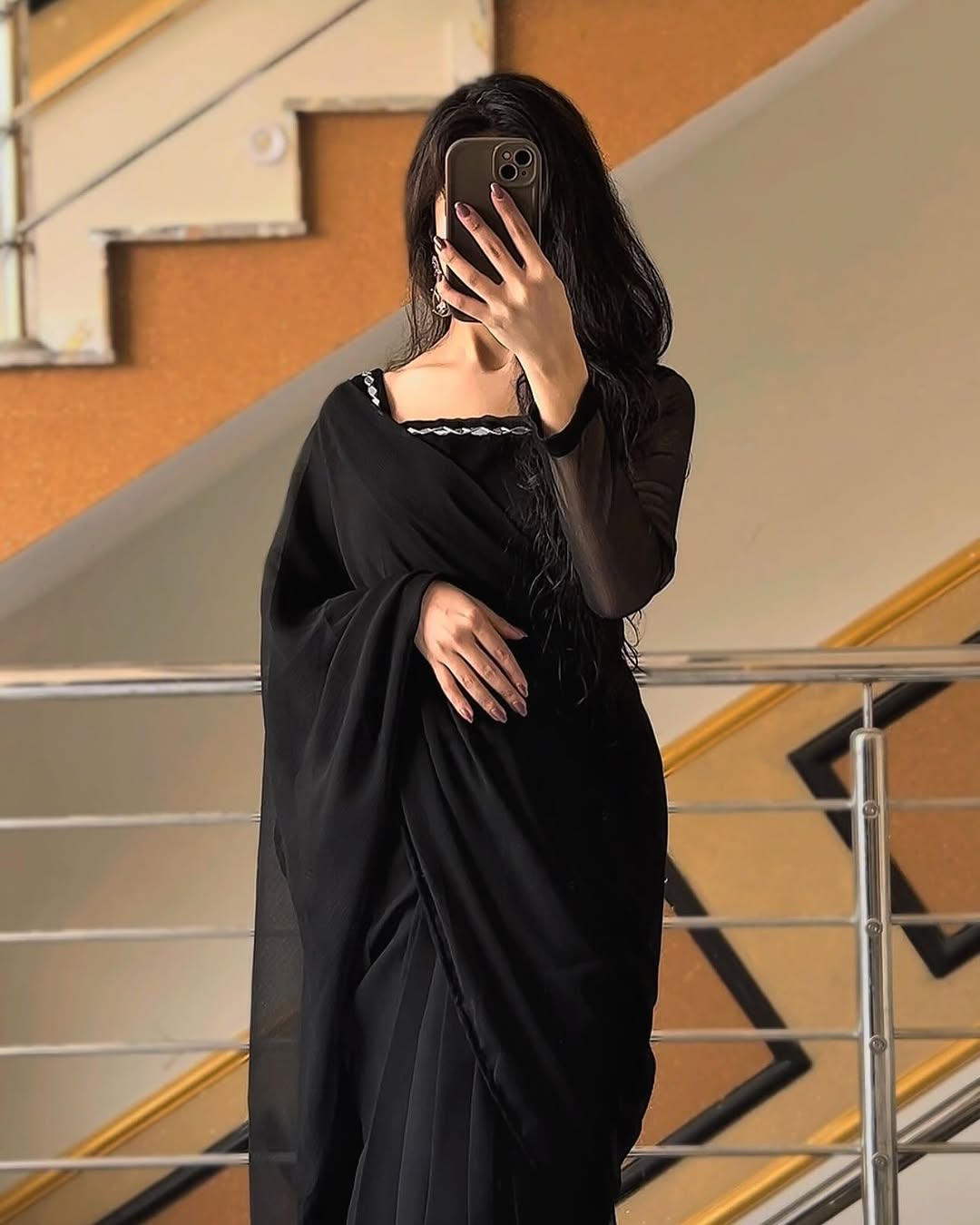 Shama-e-Husn Chiffon Saree Black