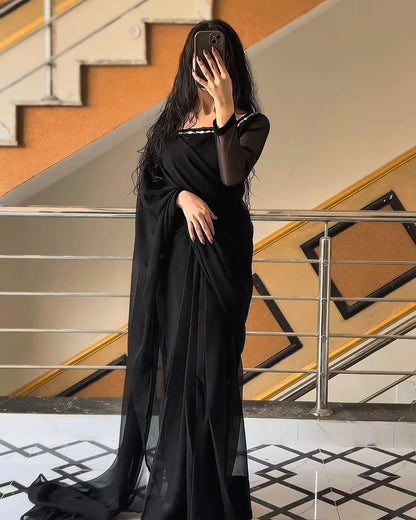 Shama-e-Husn Chiffon Saree Black