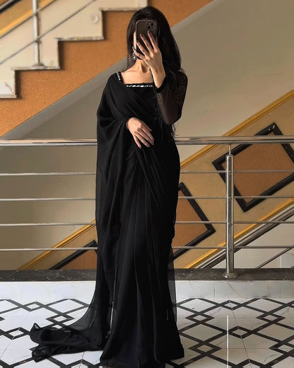 Shama-e-Husn Chiffon Saree Black