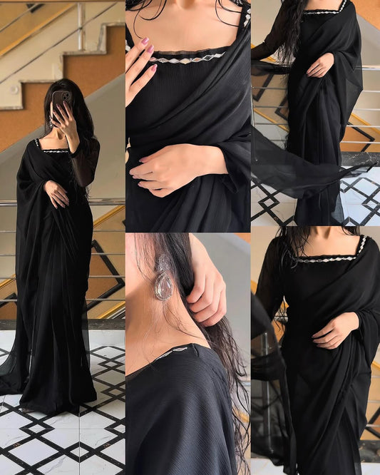 Shama-e-Husn Chiffon Saree Black